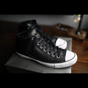 Black Leather High top converse